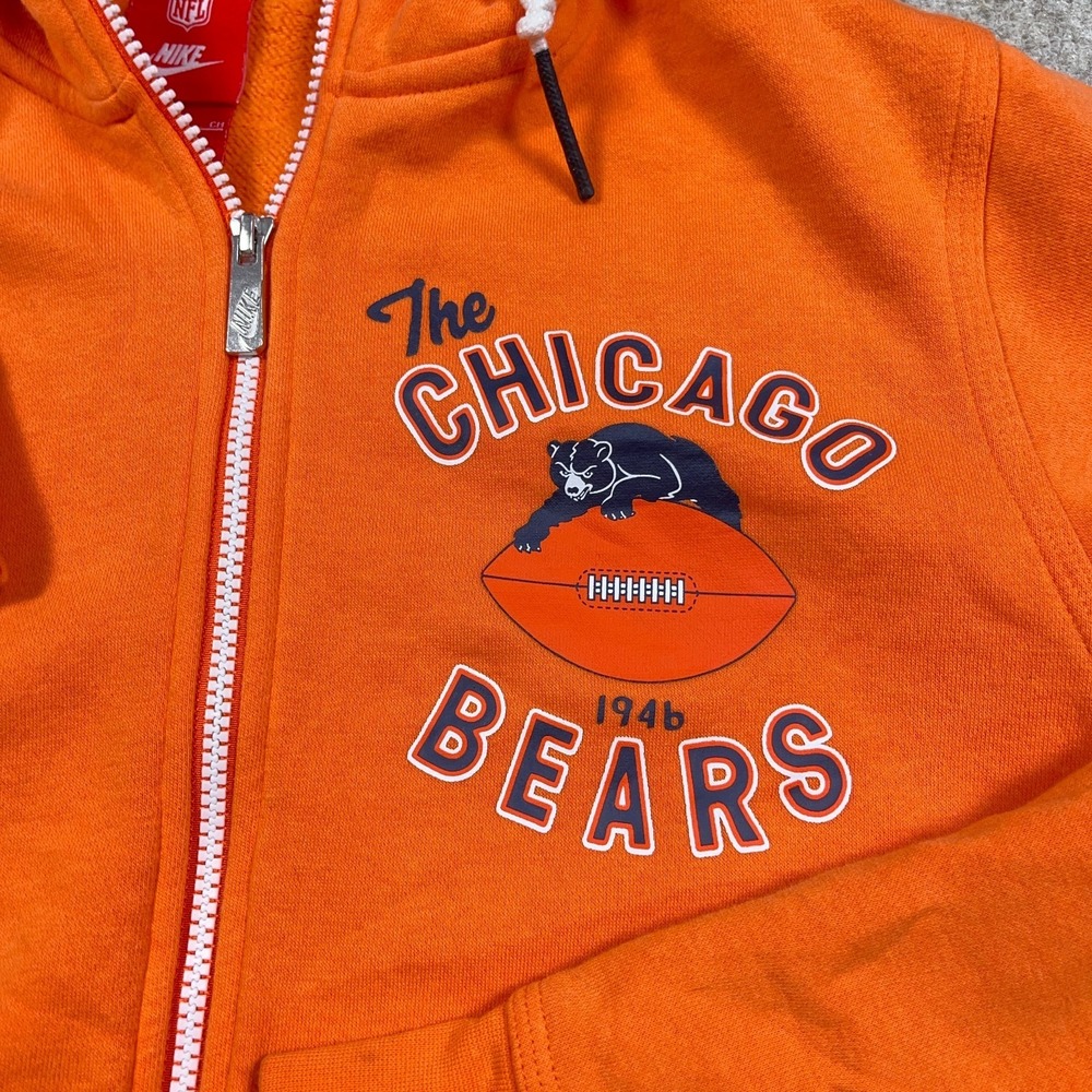 Chicago Bears Hoodie Men Small Orange Nike Full Zip Sweatshirt Jacket Adult - Picture 4 of 11